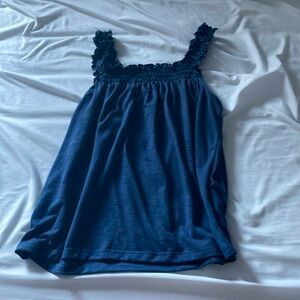 Ruffled Navy Blue Sleeveless Top with Smocked Detail - Women’s Size S/M